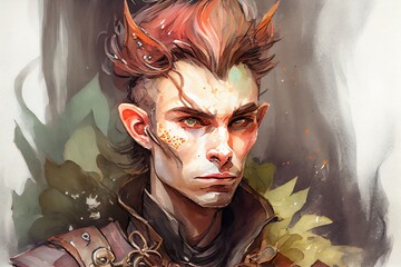 Watercolor Illustration of a Halfelin Character Portrait, Rpg, Fantasy Avatar And Token. Generative AI