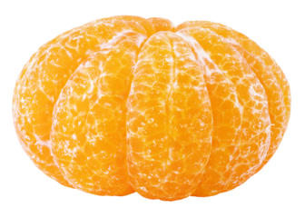 Full peeled tangerine or mandarin citrus fruit isolated on transparent background.