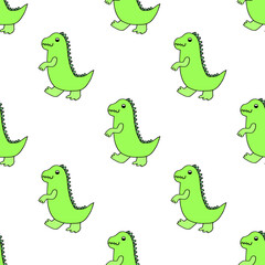 Bright seamless illustration with dinosaurs on a white background.