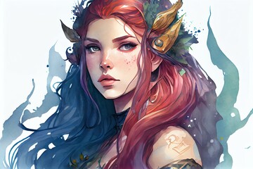 Watercolor Illustration of a Mermaid Character Portrait, Rpg, Fantasy Avatar And Token. Generative AI