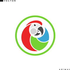 Macaw parrot emblem. Cute bird 