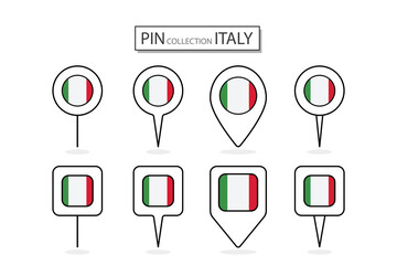Set of flat pin Italy flag  icon in diverse shapes flat pin icon Illustration Design.