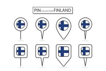 Set of flat pin Finland flag  icon in diverse shapes flat pin icon Illustration Design.