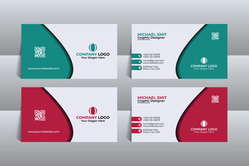 Double-sided creative business card template. Portrait and landscape orientation. Horizontal and vertical layout. Vector illustration