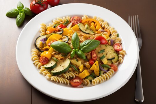 pasta, vegetables and sauce - Created with generative ai