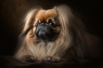 Captivating Pekingese Dog Image on Dark Background: A Showcase of This Ancient and Affectionate Breed