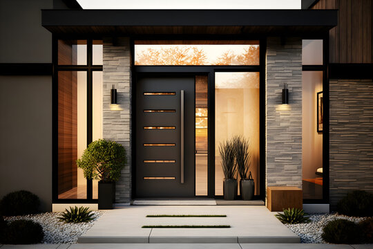 Modern House Fiberglass Front Entry Door, Single Door With One Sidelite