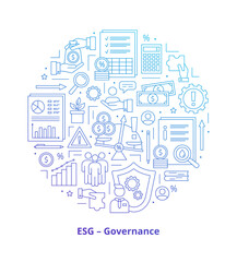 Fototapeta na wymiar ESG Governance concepts, icons set. Icons placed in a circle. Gradient. Vector illustration isolated on a white background