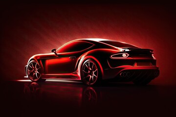 Modern red sports car in a spotlight. Generative AI
