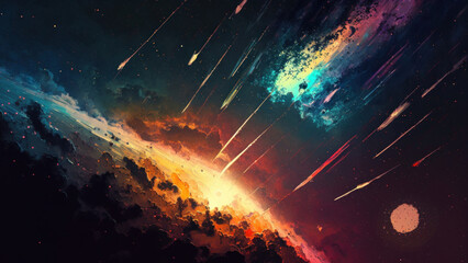 Fototapeta na wymiar Colorful Meteor Shower Impressionistic 8k, Generative AI