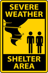 Severe Weather Shelter Area Sign On White Background
