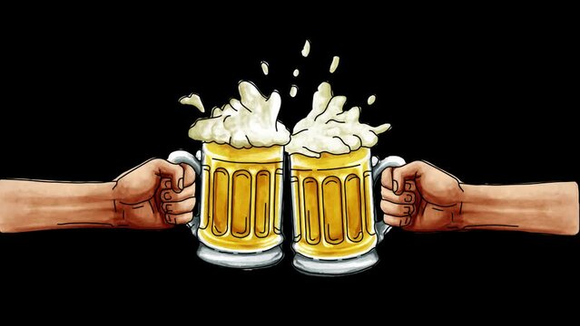 Animated ilustrated hands with beer cheers