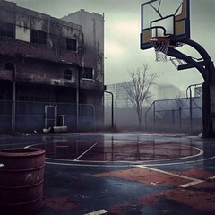 old basketball court, generative Ai