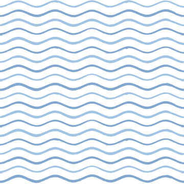 Seamless Wave Pattern, Hand drawn water sea vector background. Wavy beach print, curly grunge paint lines, watercolor stripes