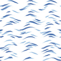 Seamless Wave Stripe Pattern, Water vector background. curve brush stroke, curly paint lines, watercolor illustration