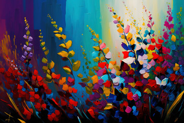 A Garden Symphony with the stunning colorful flowers in oil painting - Generative Ai