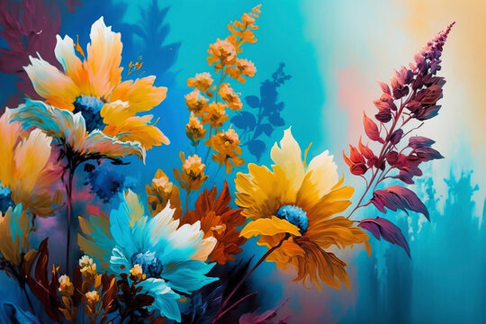 Floral multicolored Dreamscape in oil painting - Generative Ai