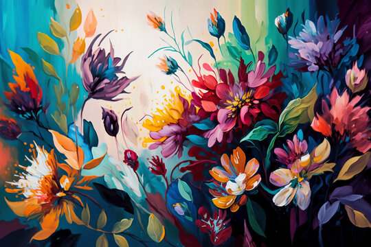 Floral multicolored Dreamscape in oil painting - Generative Ai