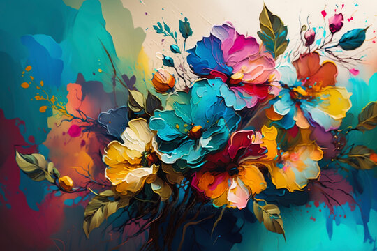 Floral multicolored Dreamscape in oil painting - Generative Ai