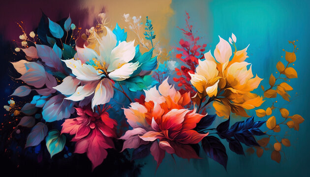 Beautiful wallpapers of colorful flowers painted at oil - Generative Ai