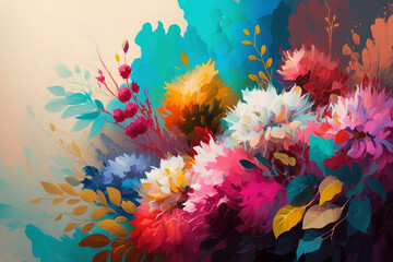 Vivid Flowers Fields, beautiful pattern in oil painting - Generative Ai