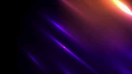 Abstract black background with violet orange neon glowing stripes