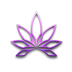 Marijuana lineal flower or cannabis leaf weed violet color style logo icon isolated on white background. 3D Render illustration