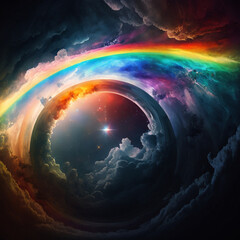 
rainbow in space, world, fantasy, illustration, wallpaper - Generative AI