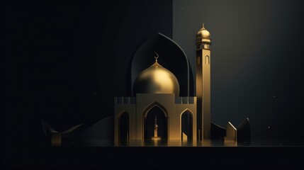 Fototapeta na wymiar A golden mosque in a dark room with a black background. Generative AI