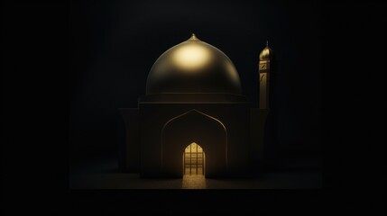 Fototapeta na wymiar A mosque with a dome in the dark. Generative AI