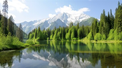 Fototapeta na wymiar Beautiful forest and lake, generative AI