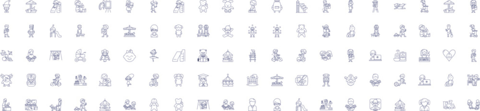 Playful learning line icons signs set. Design collection of Frolicking, Entertaining, Cheerful, Joyful, Humorous, Jesting, Comical, Mirthful outline concept vector illustrations