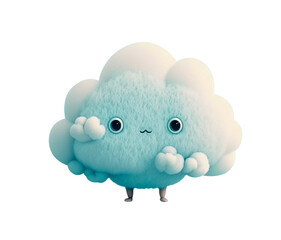 Blue abstract cute 3d cloud kawaii Render soft round cartoon fluffy icon isolated Transparent background png. Generative ai