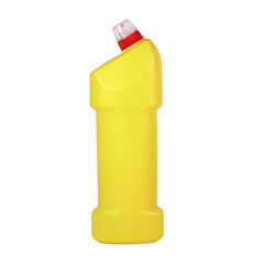 Yellow plastic bottle, container for household chemical liquids isolated on transparent, PNG