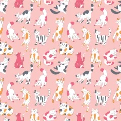 Afwasbaar Fotobehang Eenhoorns Cute cat pattern for fabric. Repeat kids drawing for cover or wallpaper design, doodle drawing fashion scandinavian textile design. Wrapping paper or prints. Vector garish seamless background