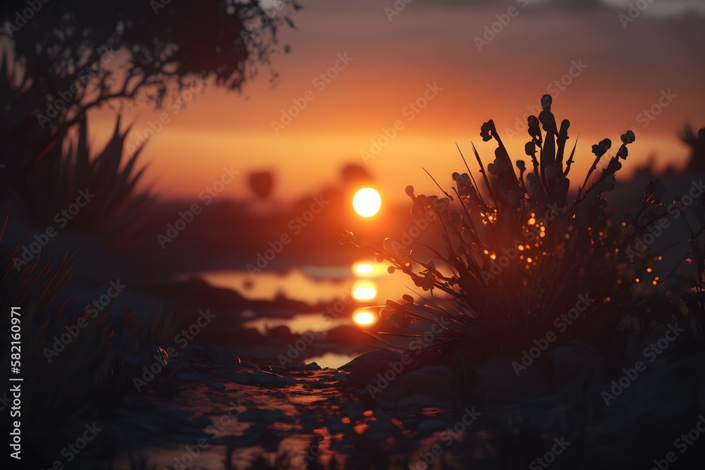 Wall mural sunset created using ai generative technology