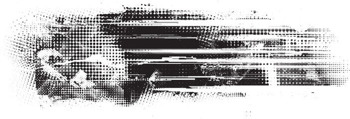 Glitch distorted geometric shape . Noise destroyed logo . Trendy defect error shapes . Glitched frame .Grunge textured . Distressed effect .Vector shapes with a halftone dots screen print texture.