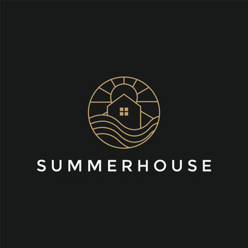 summer house minimalist with circle logo design template