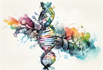 Watercolor Illustration of a Long Structure Of The Dna. Generative AI