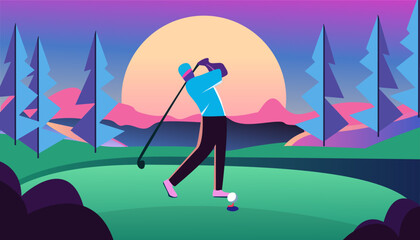 Man play glof flat illustration