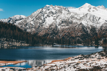 lake in the mountains at winter time