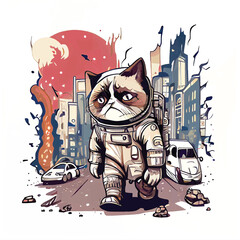 Minimalistic illustration of character of cat. Spaceman. Generative ai
