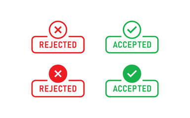 Accepted and Rejected signs vector illustration. Checkmark and cross mark. Design isolated on white background.