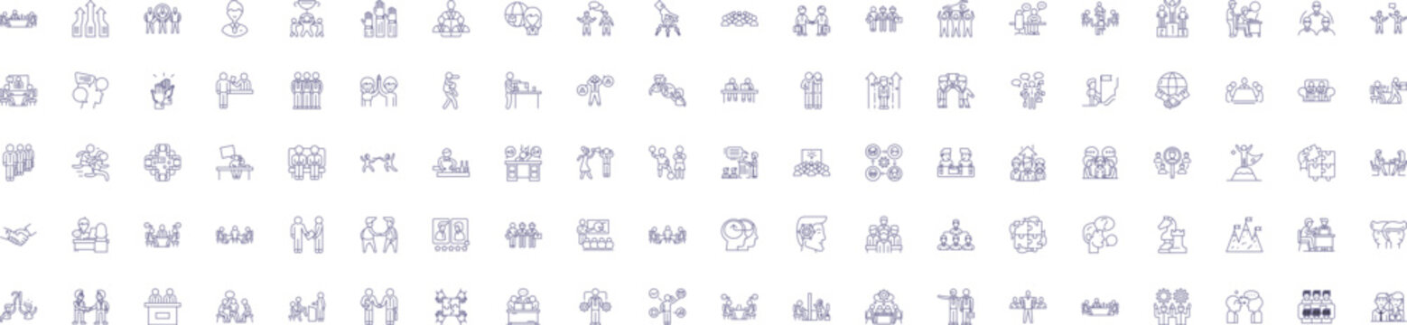 People community line icons signs set. Design collection of Community, People, Network, Group, Communitas, Linkage, Unity, Fellowship outline concept vector illustrations