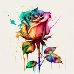 Rose, watercolor, bright colors..