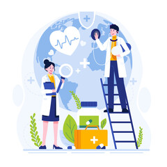 Doctors celebrate world health day flat illustration