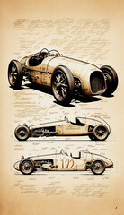vintage car diagram parts, generative Ai