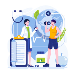 People workout to celebrate world health day flat illustration