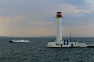 The lighthouse in the trade port of Odesa. Summer, 2018