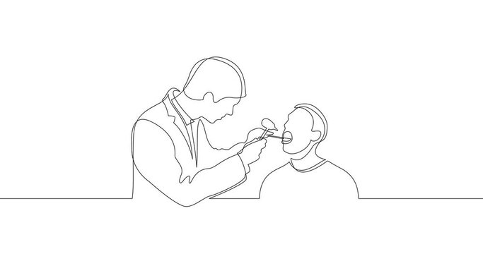 Animation of an image drawn with a continuous line. The doctor examines the patient. The scene in the hospital.